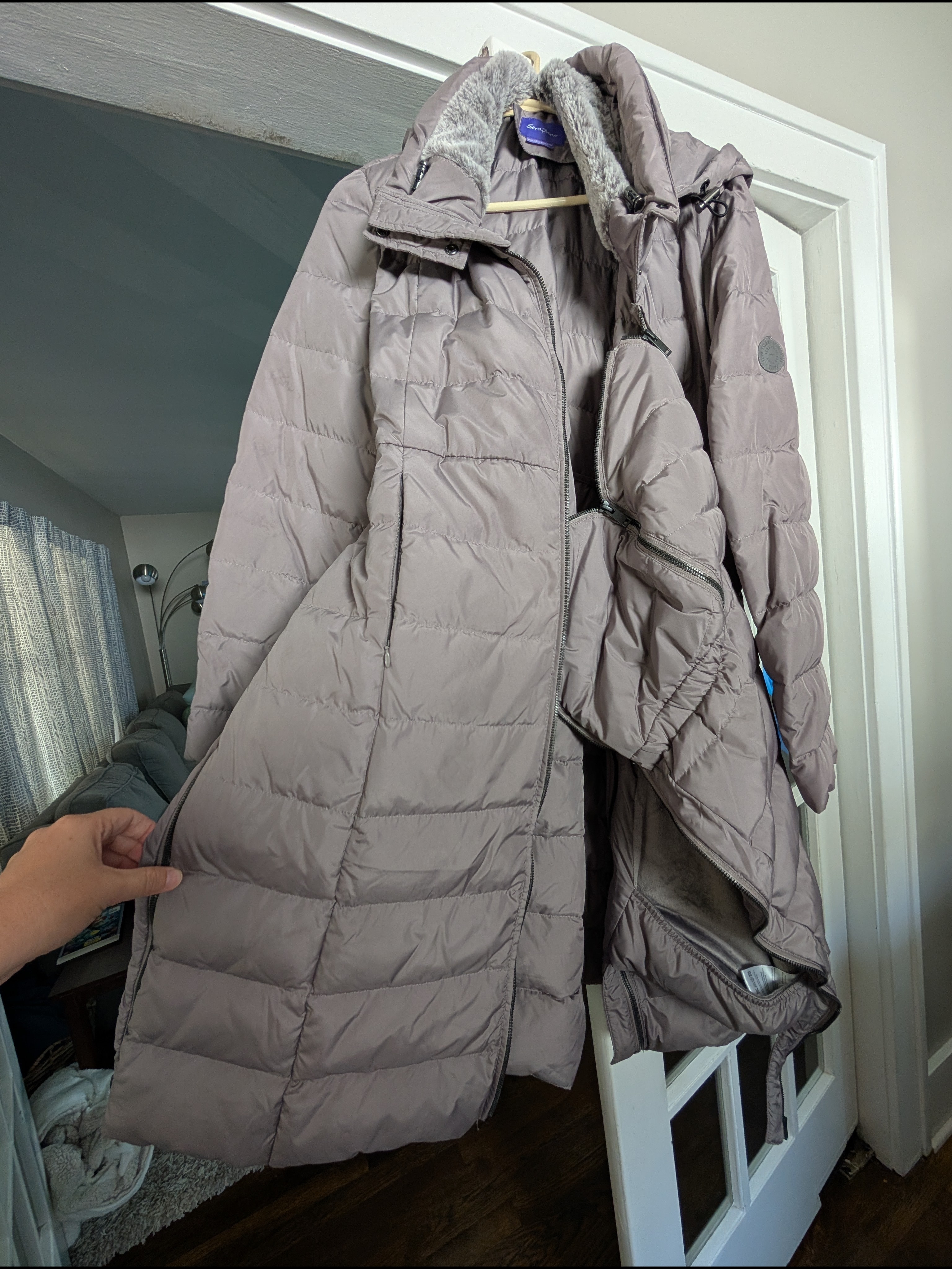 Womens Seraphine Long Maternity & Babywearing Down Coat